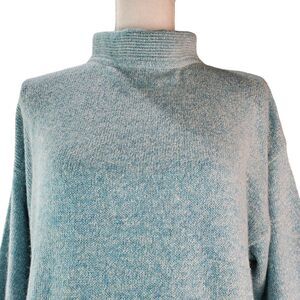 Royalsilk Sweater Women Medium Mock Turtleneck Blue Green Silk Angora Hong Kong